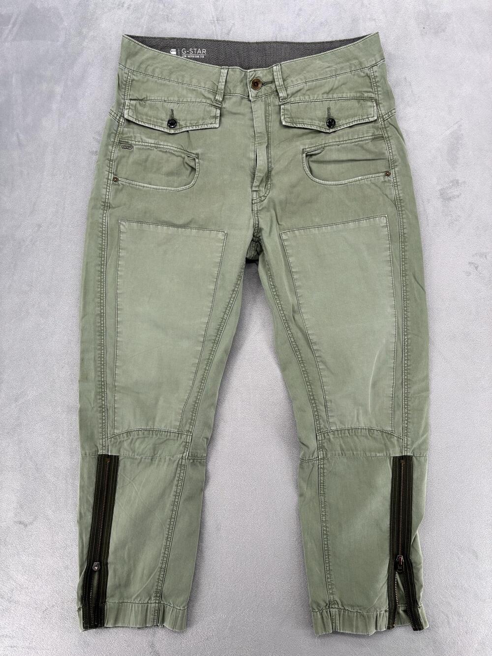 G-STAR RAW Pants Womens 26 Green Cargo Tapered Ankle Zip Cuffed Pockets y2K